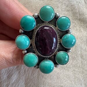 Royston Turquoise and Purple Stone Statement Ring - Navajo Sheila Tso